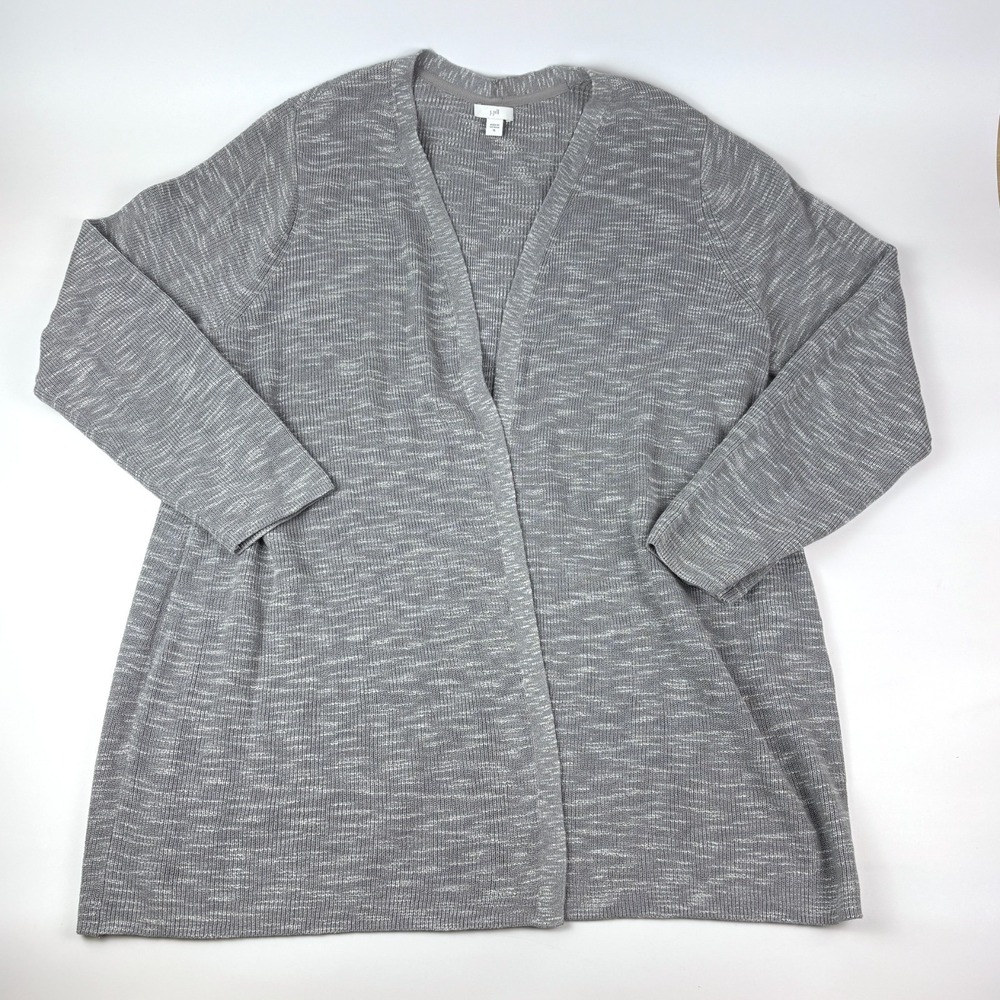 J Jill Cardigan Sweater Cotton Linen‎ Blend Womens Sz XL Silver Gray Open Front